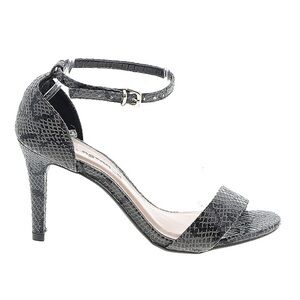 Constance Black and Gray Snakeskin Print Open Toe Heels With Ankle Strap Size 6